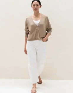 Linen Rich Saddle Shoulder Cropped Cardigan