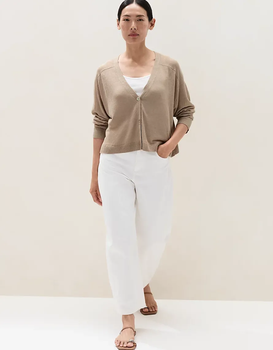 Linen Rich Saddle Shoulder Cropped Cardigan