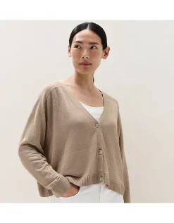 Linen Rich Saddle Shoulder Cropped Cardigan