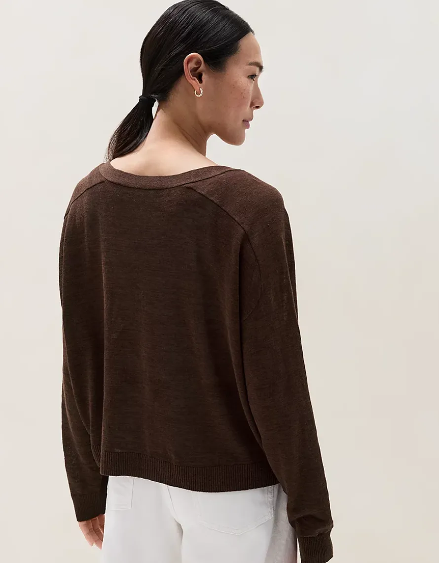 Linen Rich Saddle Shoulder Cropped Cardigan