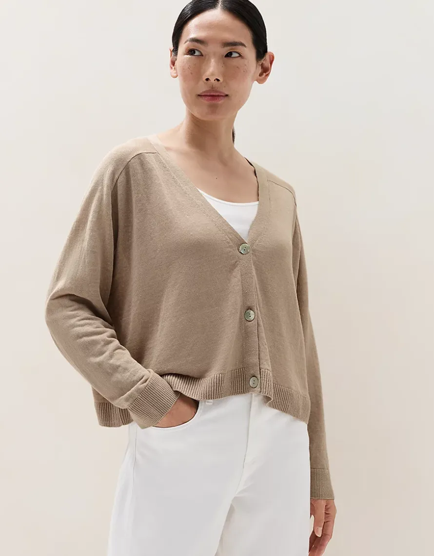 Linen Rich Saddle Shoulder Cropped Cardigan