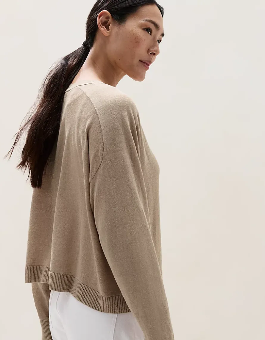 Linen Rich Saddle Shoulder Cropped Cardigan