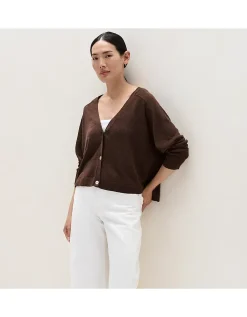Linen Rich Saddle Shoulder Cropped Cardigan