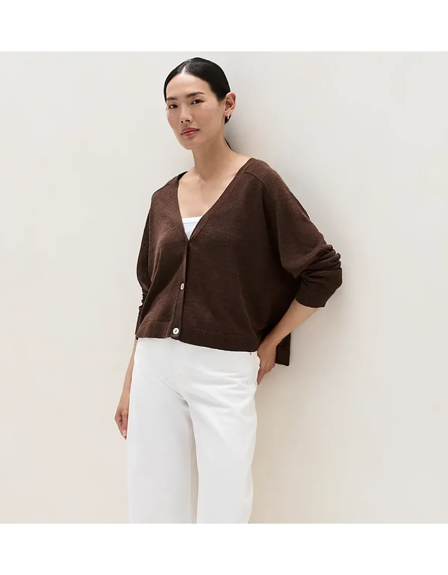 Linen Rich Saddle Shoulder Cropped Cardigan