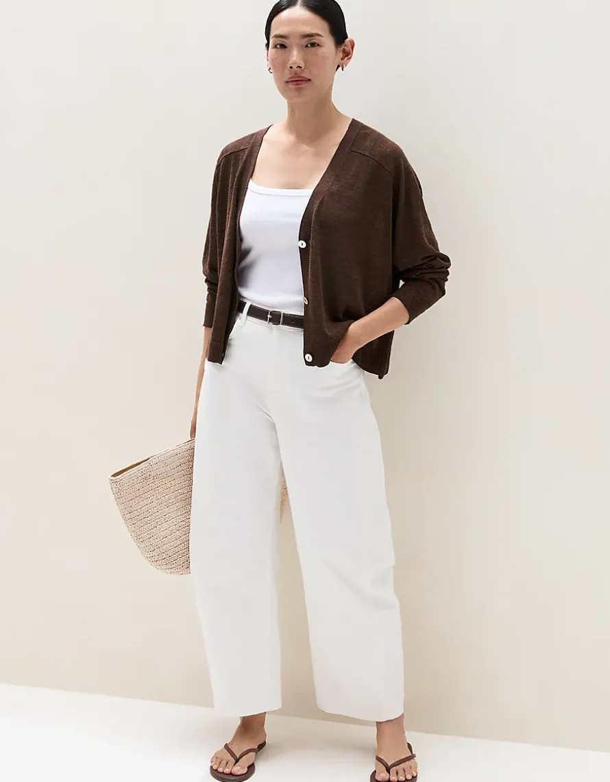 Linen Rich Saddle Shoulder Cropped Cardigan