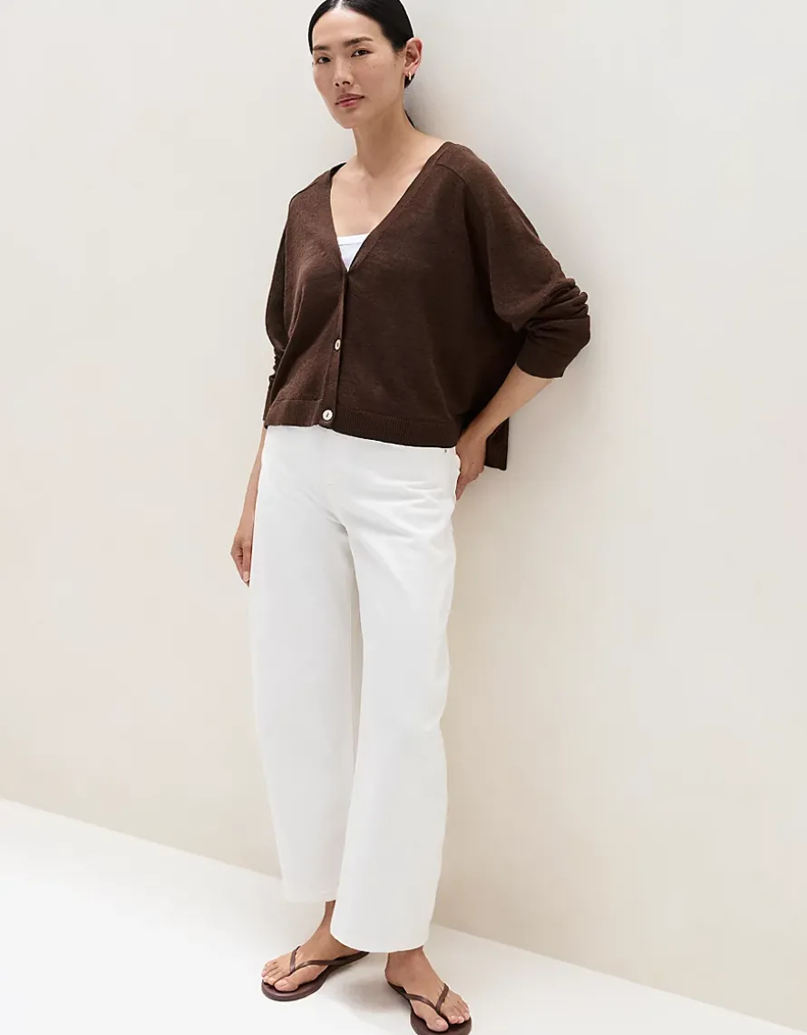 Linen Rich Saddle Shoulder Cropped Cardigan