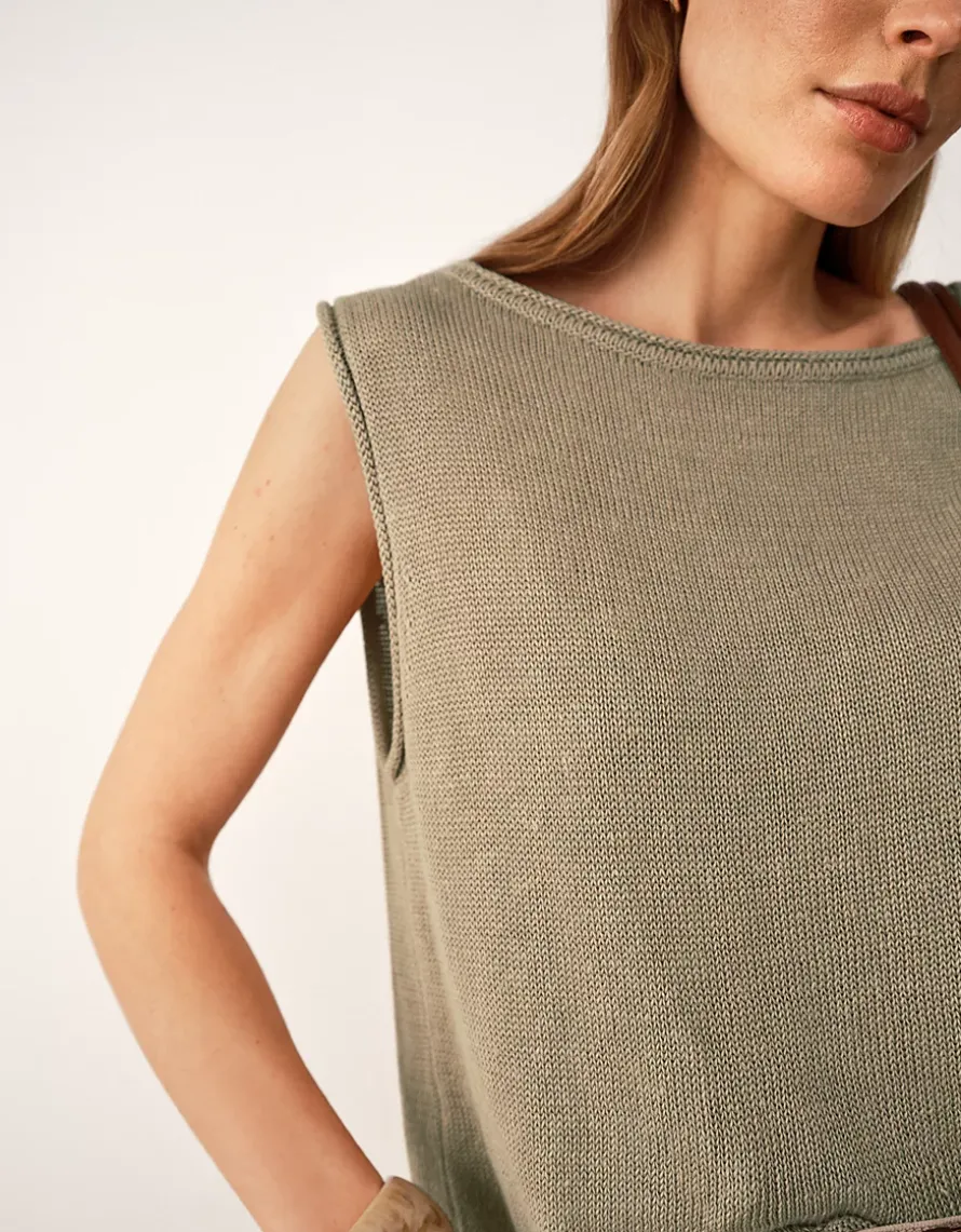 Linen Roll Edge Cropped Tank