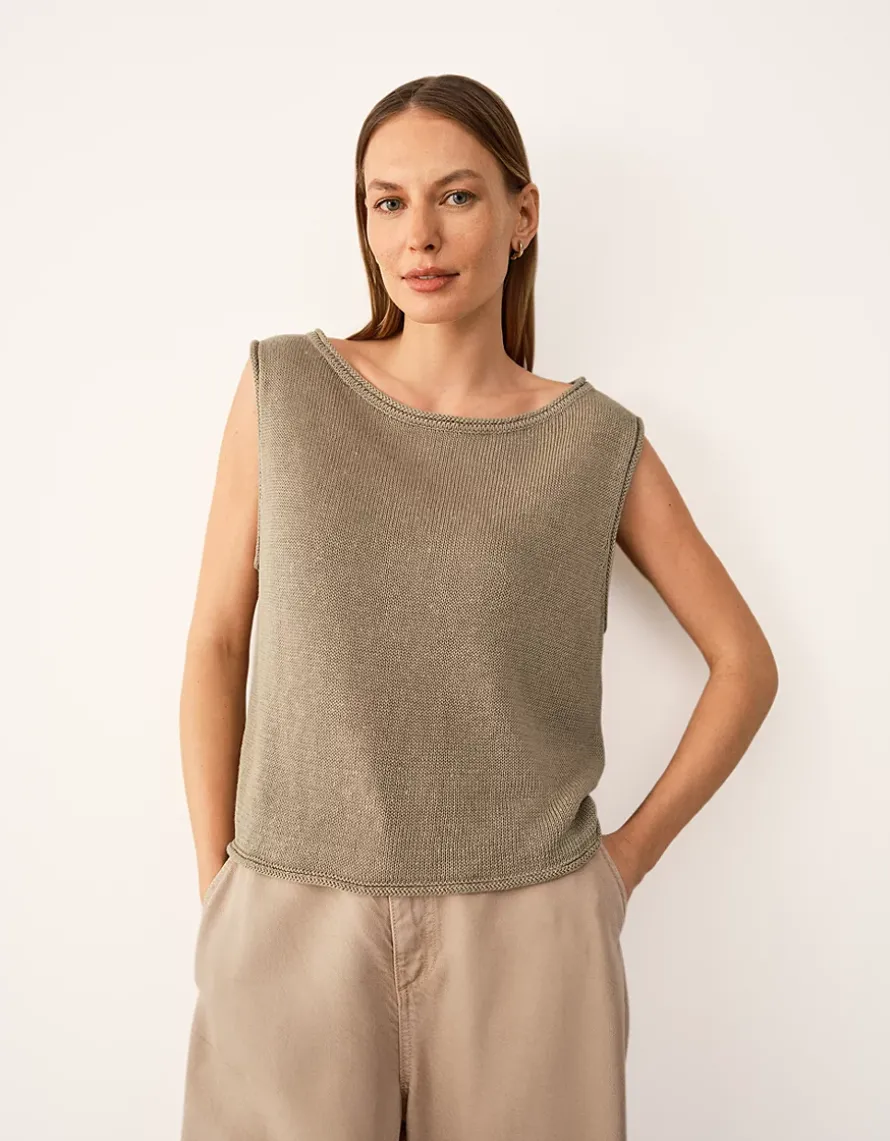 Linen Roll Edge Cropped Tank