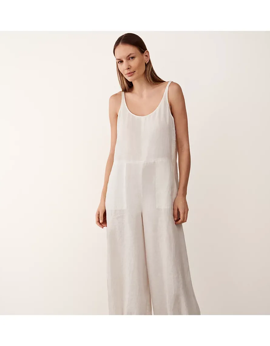 Linen Scoop Neck Elasticated Cuff Jumpsuit