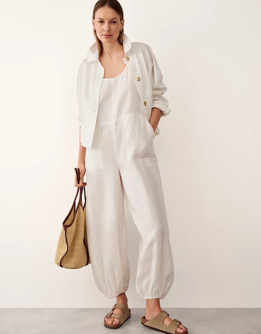 Linen Scoop Neck Elasticated Cuff Jumpsuit