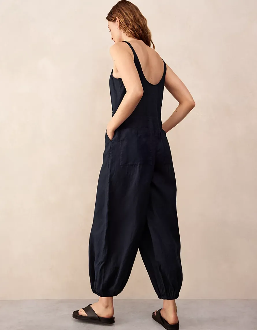 Linen Scoop Neck Elasticated Cuff Jumpsuit