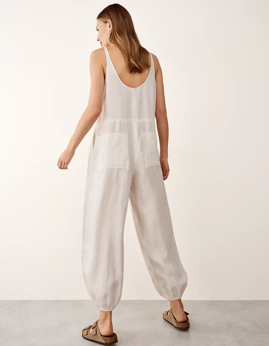 Linen Scoop Neck Elasticated Cuff Jumpsuit