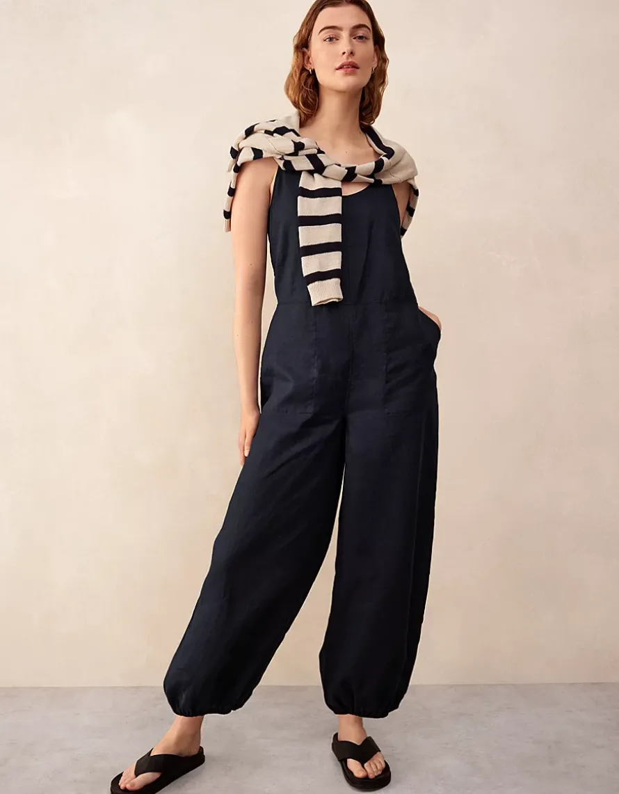 Linen Scoop Neck Elasticated Cuff Jumpsuit