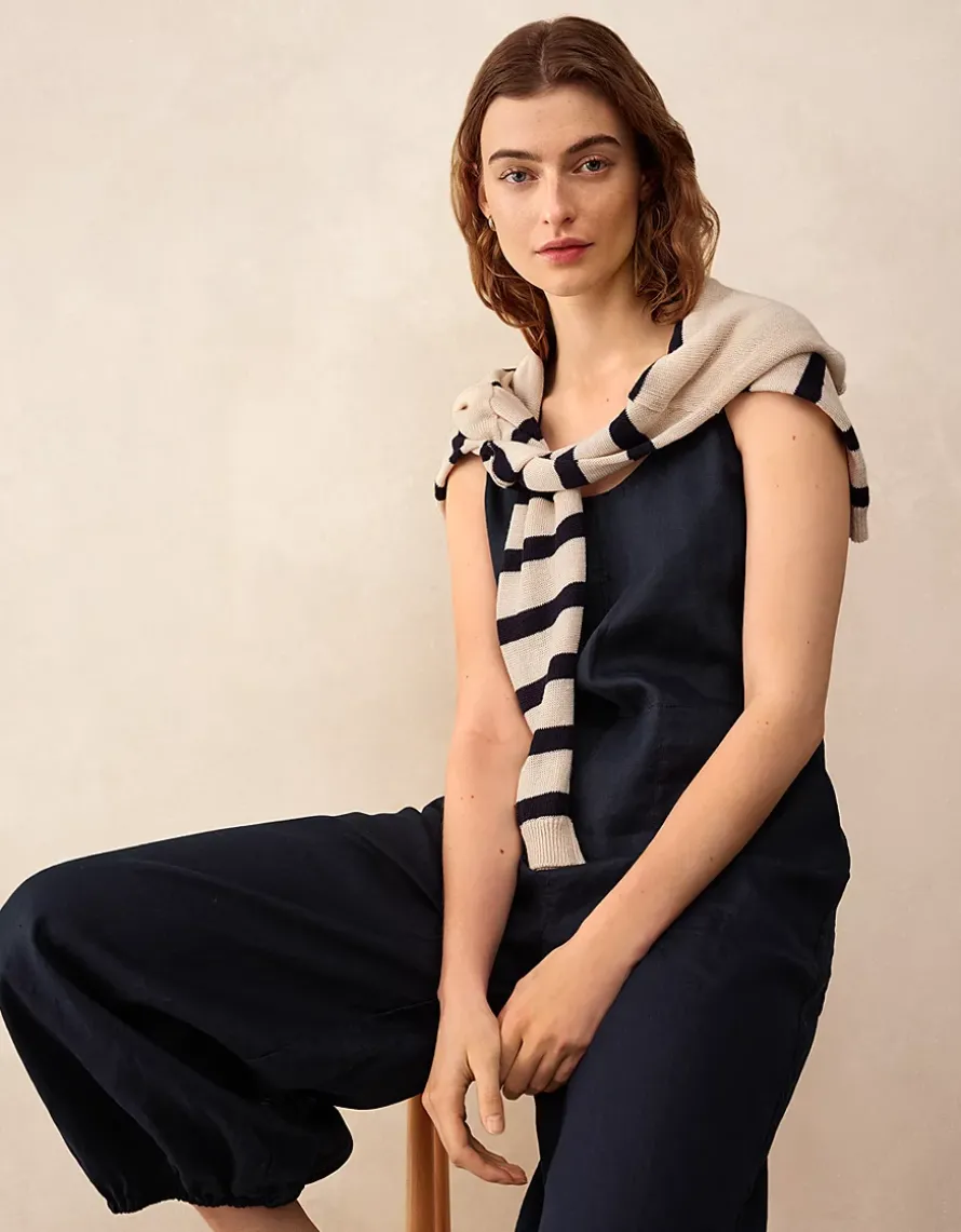 Linen Scoop Neck Elasticated Cuff Jumpsuit
