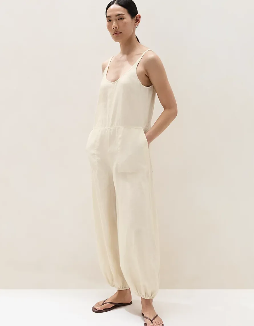 Linen Scoop Neck Elasticated Cuff Jumpsuit