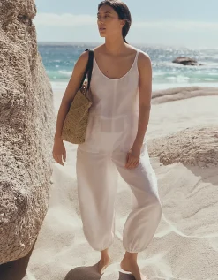 Linen Scoop Neck Elasticated Cuff Jumpsuit