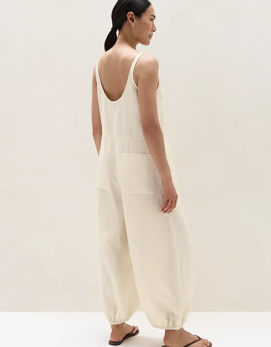Linen Scoop Neck Elasticated Cuff Jumpsuit