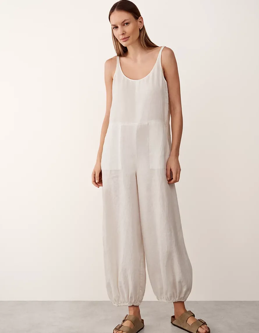 Linen Scoop Neck Elasticated Cuff Jumpsuit