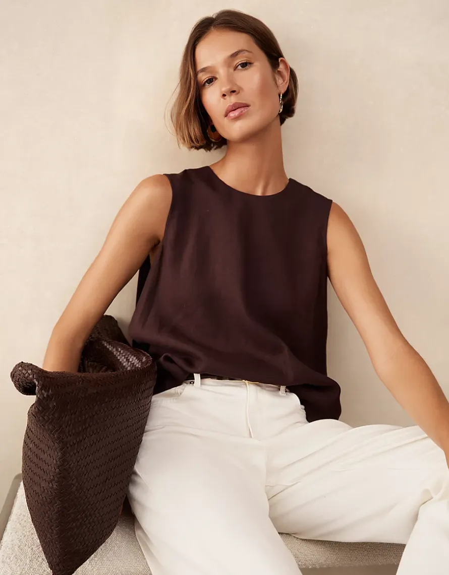 Linen Shoulder Detail Shell Top