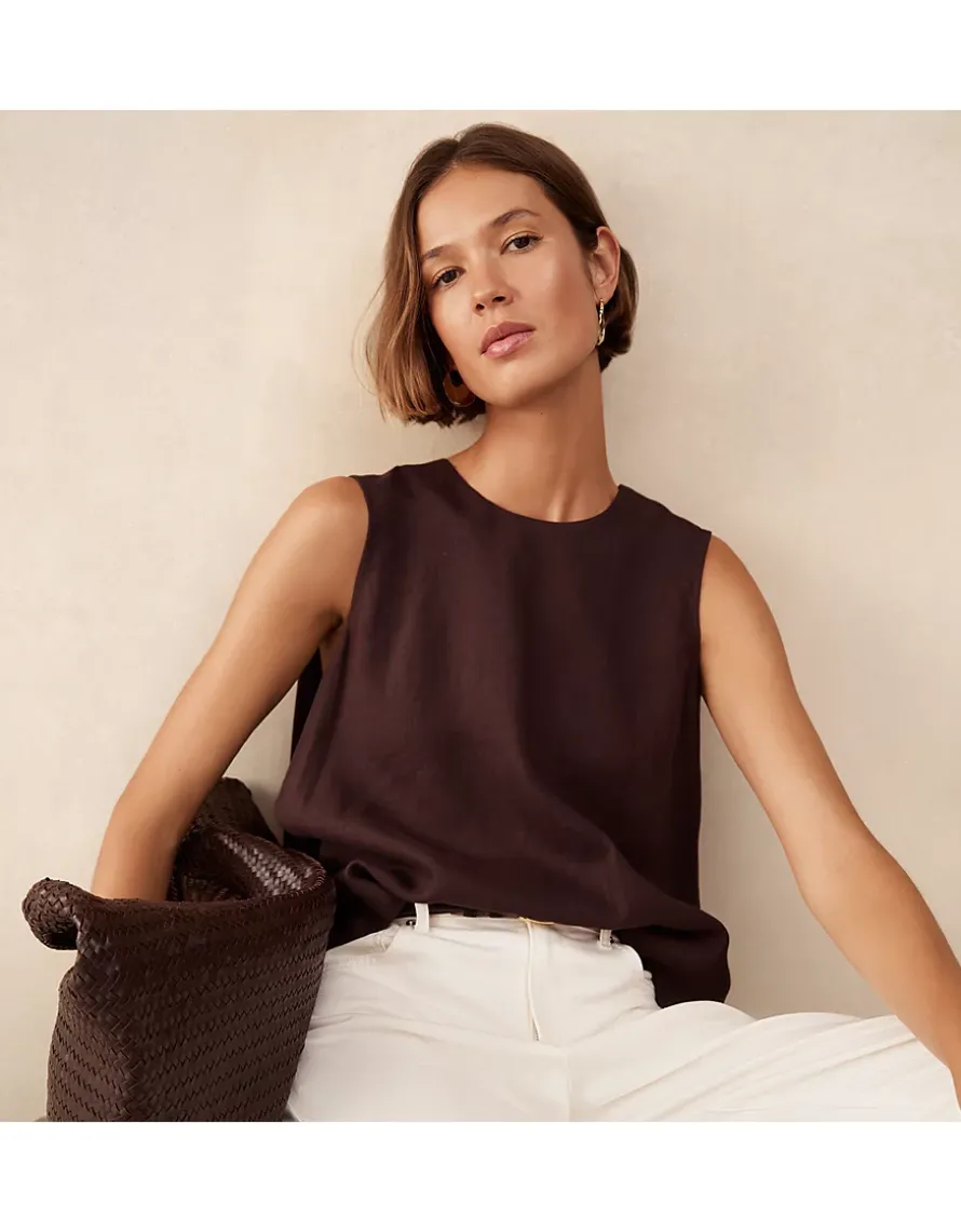 Linen Shoulder Detail Shell Top