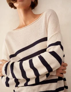Linen Slash Neck Stripe Jumper