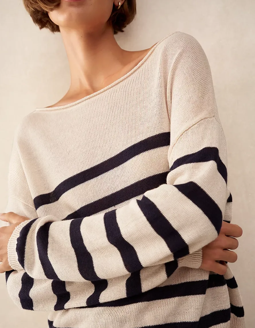 Linen Slash Neck Stripe Jumper