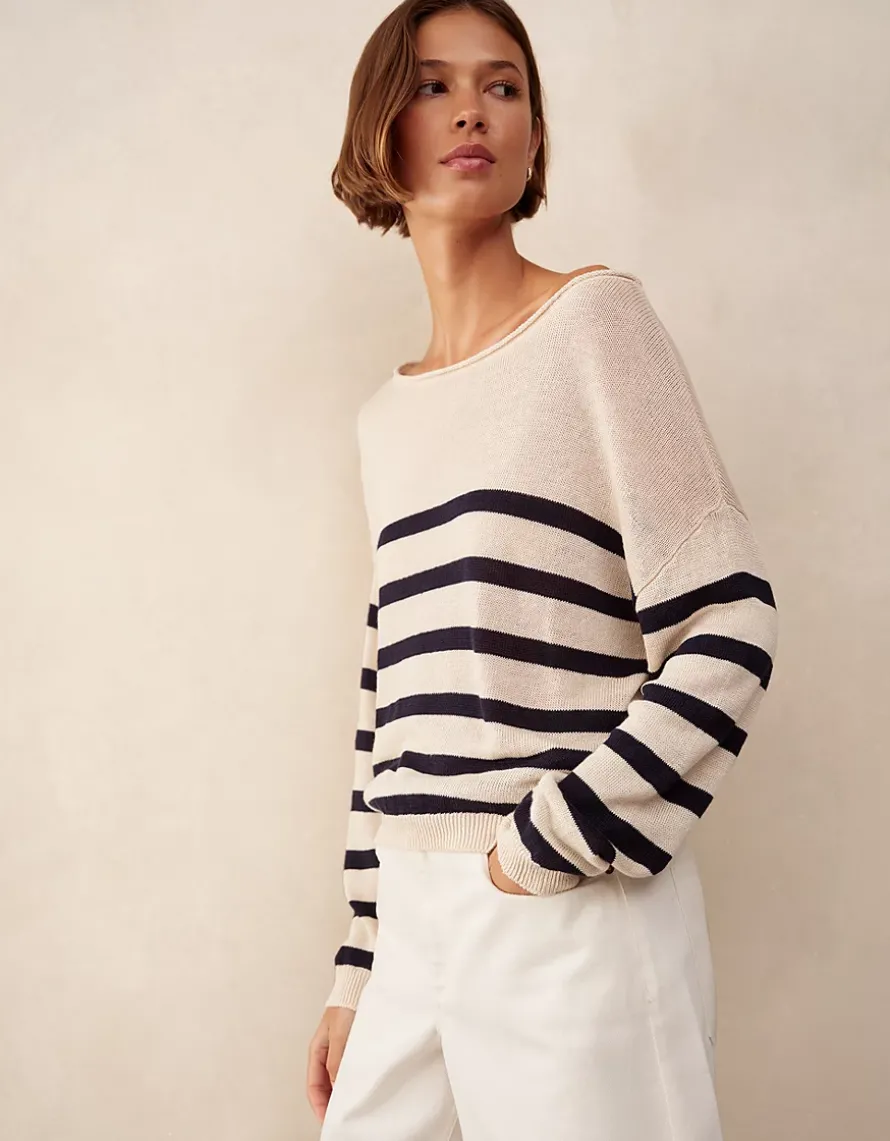 Linen Slash Neck Stripe Jumper