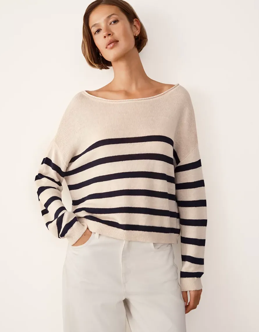 Linen Slash Neck Stripe Jumper
