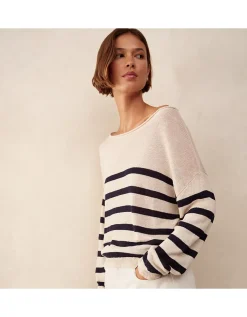 Linen Slash Neck Stripe Jumper