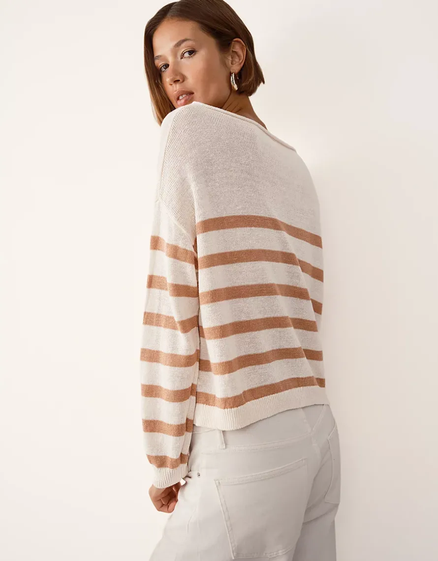 Linen Slash Neck Stripe Jumper