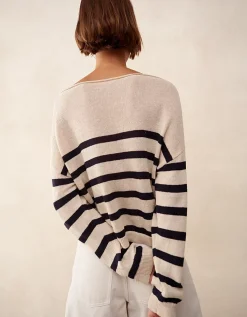Linen Slash Neck Stripe Jumper