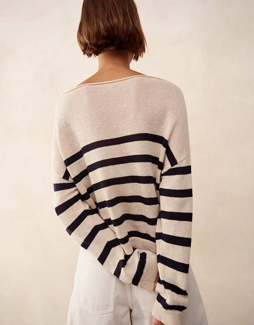 Linen Slash Neck Stripe Jumper