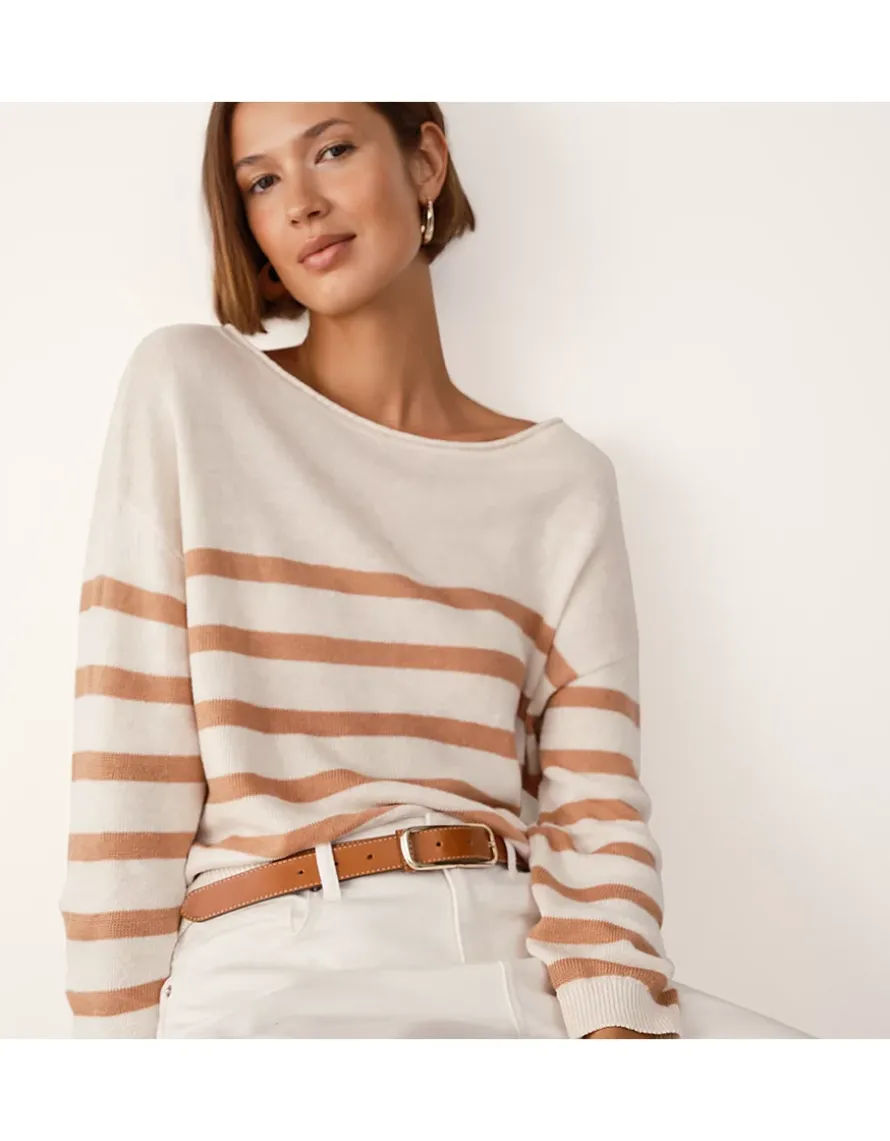 Linen Slash Neck Stripe Jumper