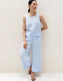 Linen Stitch Detail Cropped Wide-Leg Trousers