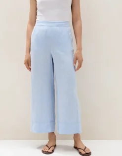 Linen Stitch Detail Cropped Wide-Leg Trousers