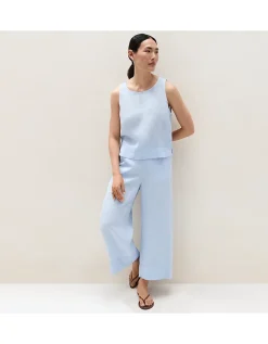 Linen Stitch Detail Cropped Wide-Leg Trousers