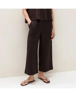 Linen Stitch Detail Cropped Wide Leg Trousers