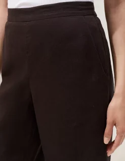 Linen Stitch Detail Cropped Wide Leg Trousers