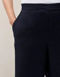 Linen Stitch Detail Cropped Wide Leg Trousers