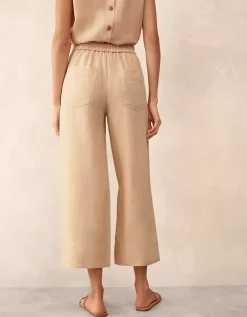 Linen Stitch Detail Cropped Wide Leg Trouser