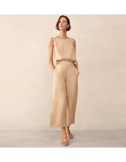 Linen Stitch Detail Cropped Wide Leg Trouser