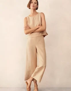 Linen Stitch Detail Cropped Wide Leg Trouser