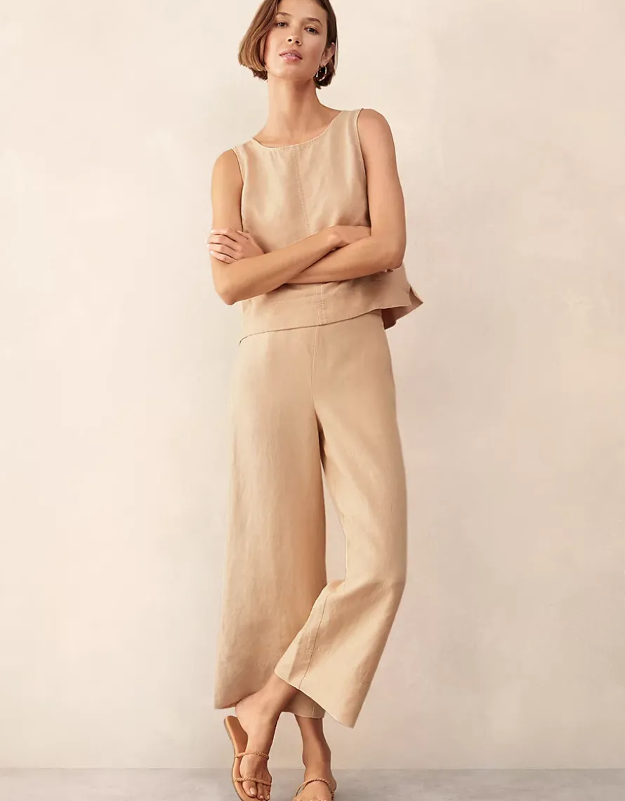 Linen Stitch Detail Cropped Wide Leg Trouser