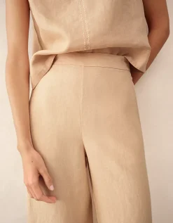 Linen Stitch Detail Cropped Wide Leg Trouser