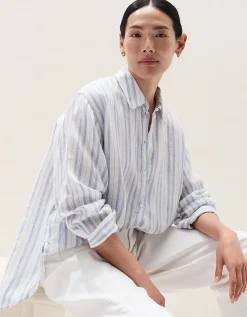 Linen Stripe Boyfriend Shirt