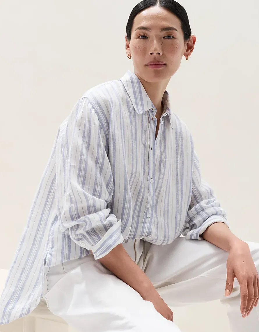 Linen Stripe Boyfriend Shirt