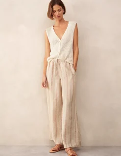 Linen Stripe Wide Leg Trousers