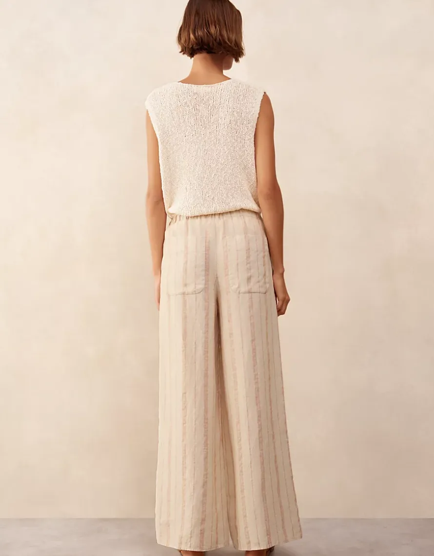 Linen Stripe Wide Leg Trousers