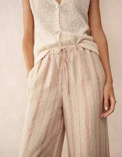 Linen Stripe Wide Leg Trousers