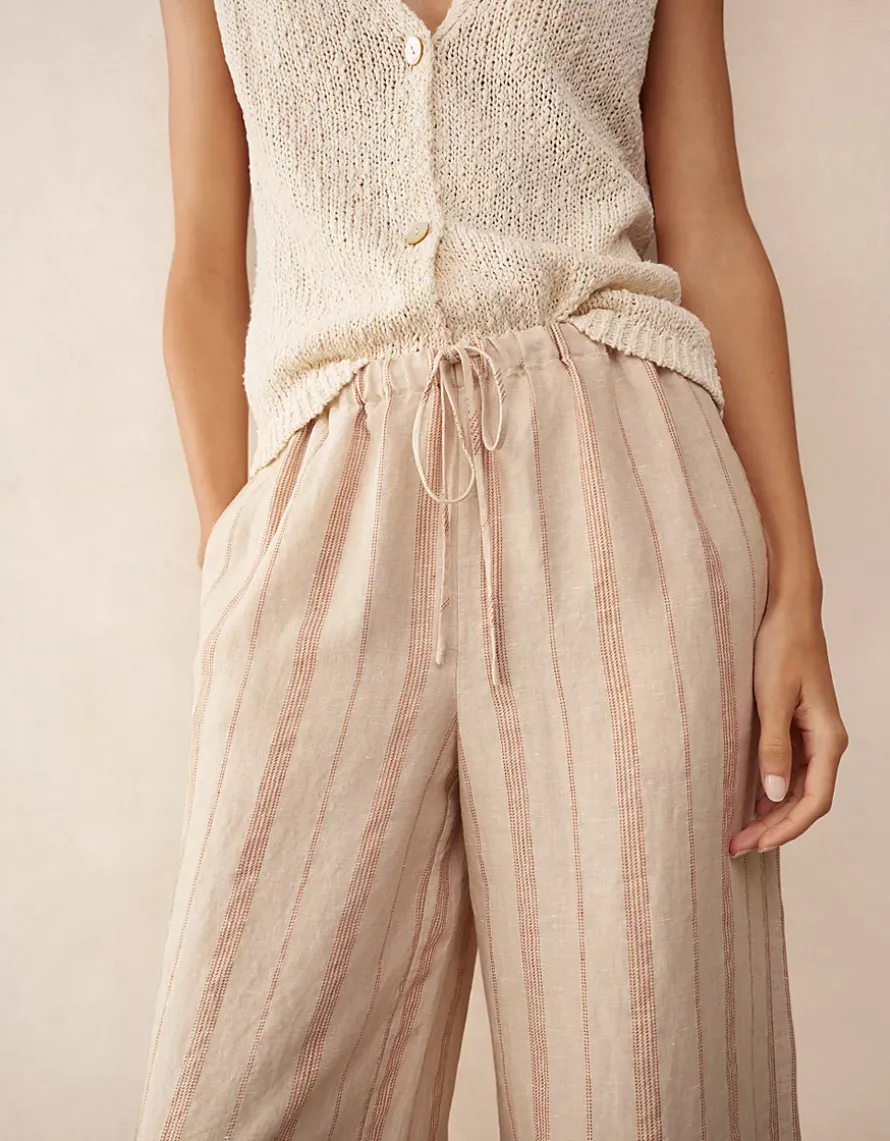 Linen Stripe Wide Leg Trousers